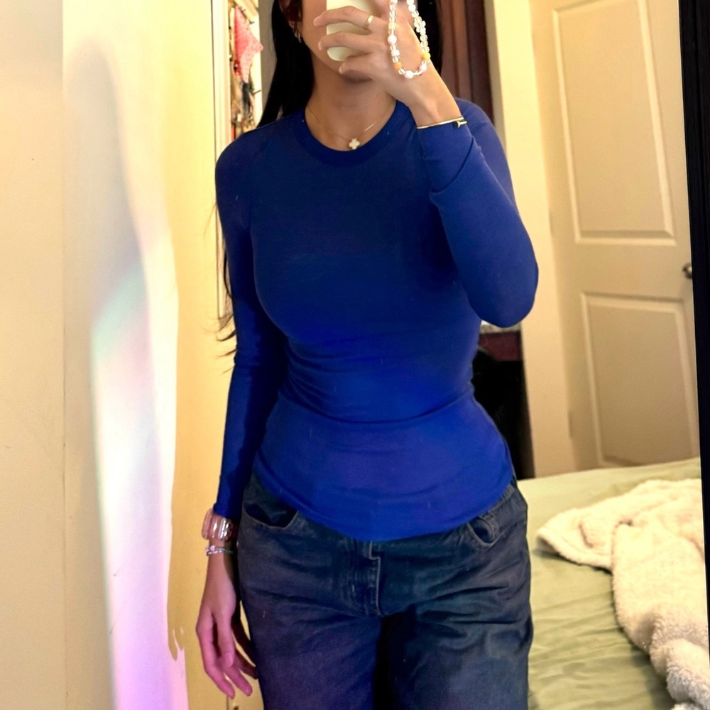 Arket Blue Sheer Wool Top in XS